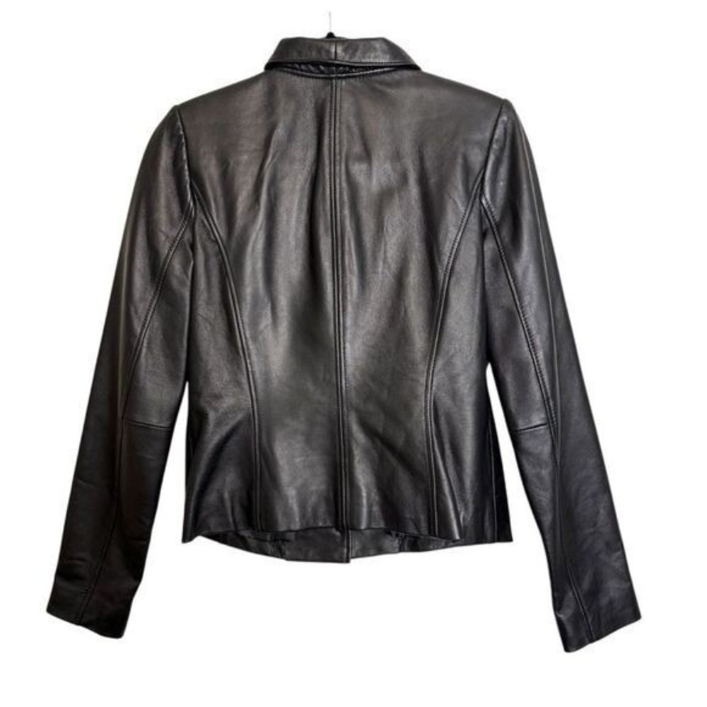 INC International Concepts Black‎ Leather Ruffle Jacket Women S Moto Chic - Picture 6 of 14